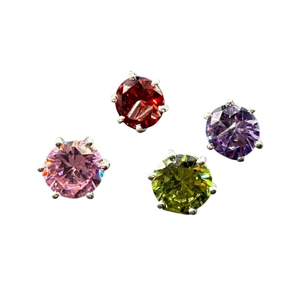 STS 925 Sterling Interchangeable Pink Green Red Purple Yellow Stones Ring Size 1 - Picture 4 of 5